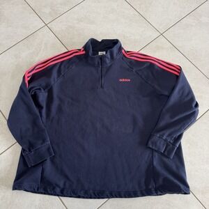 Adidas Pullover Womens 4X Blue Pink 1/4 Zip Essesntial 3 Striped Fleece Plus